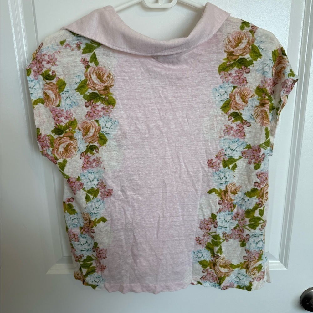 Joie Linen Shirt Pink Floral Size Large - Picture 3 of 3